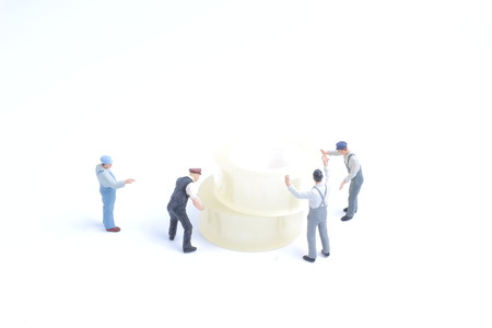 the mini of worker move the adhesive tape