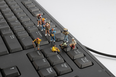 the backpackers on top of the keyboard. Macro photoの写真素材