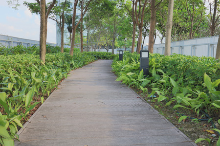 the walk way at the roof garden at hong kongの写真素材