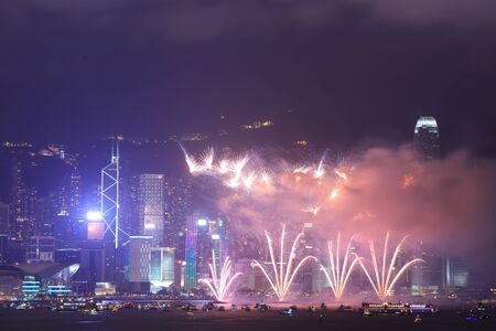 Fireworks show Victoria harbor in Hong Kongのeditorial素材