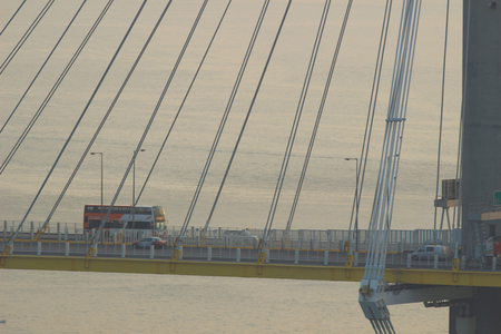Sunset Ting Kau Bridge, view from Ting Kauのeditorial素材