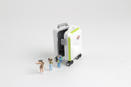 the large luggage with the  tourist peopleの写真素材