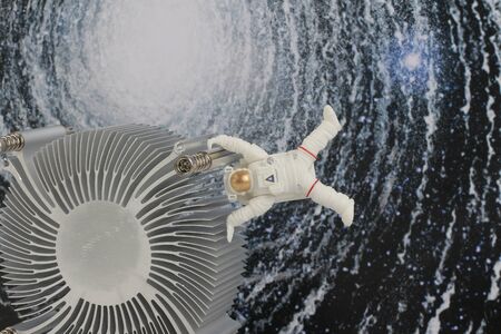Astronaut floating in black background for space の写真素材