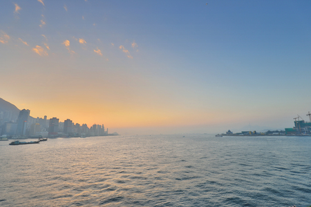 Hong Kong Harbor in afternoon with urban city skyline のeditorial素材
