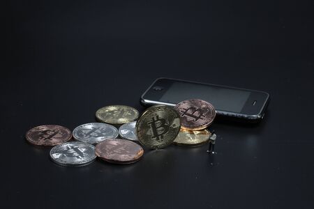 figure police catch the hacker with bitcoins の写真素材