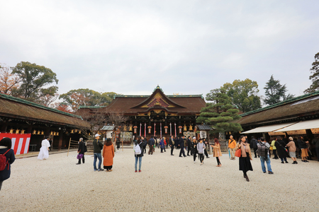 fall leaves Japanese garden, Kitano Kitano tenmangu shrine のeditorial素材