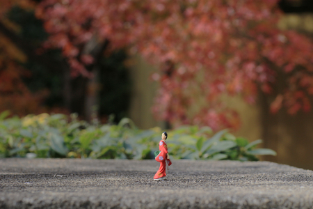 the doll of japnese figure at outdoor at fallの写真素材