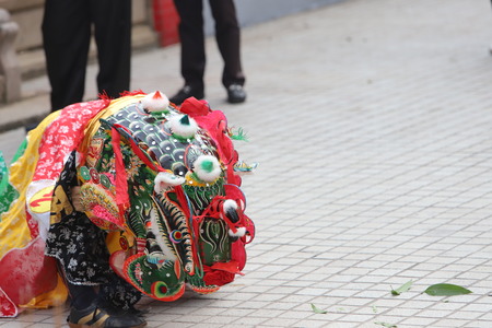 qilin dance at Tin Hau Temple hkの写真素材