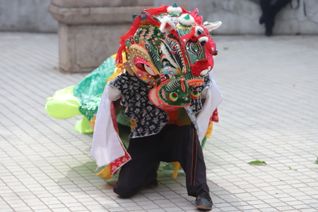 qilin dance at Tin Hau Temple hkのeditorial素材