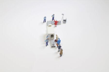 security check with isometric people in queueの写真素材