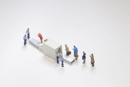 security check with isometric people in queueの写真素材