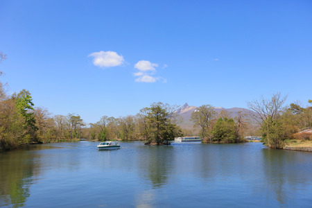 The lake in Onuma natinal park Hokkaido. japanの写真素材