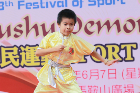 Wushu kids stance at Wushu Demonstrationのeditorial素材