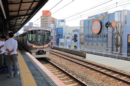 a View through tram window of Osaka Loop Lineのeditorial素材