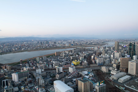 view of Osaka city lights night view, Japanのeditorial素材