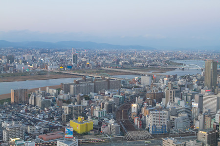 view of Osaka city lights night view, Japanのeditorial素材