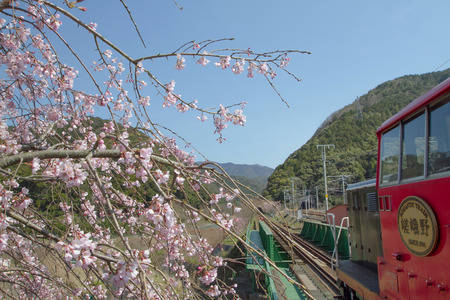 a SAGANO ROMANTIC TRAIN is parking Kyotoのeditorial素材