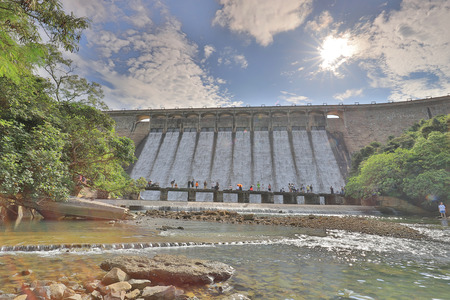 Tai Tam Reservoirs in Hong Kong with cloudの写真素材