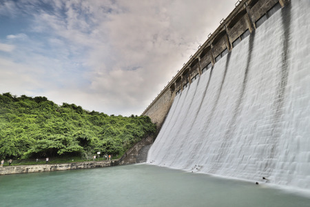 Tai Tam Reservoirs in Hong Kong with cloud