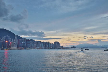 a landmark in the evening Victoria harborのeditorial素材