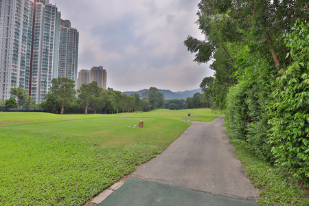 Green park path way at golf parkの写真素材