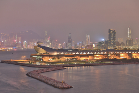a Victoria harbour, Hong Kong at nightのeditorial素材