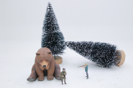 toy wild animals with the hunterの写真素材