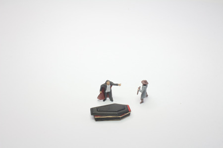 figurine of Dracula and coffin.