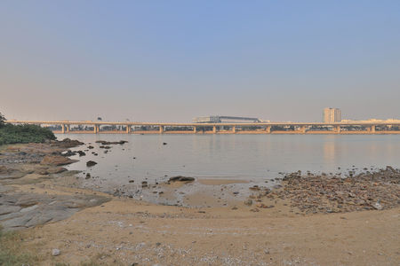 the landscape of wetland at Tung Chung riverのeditorial素材