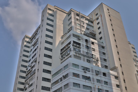 Facade of industrial building in Hong Kong city