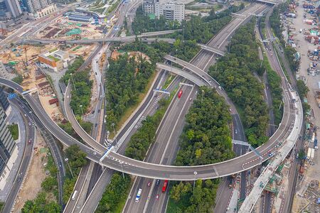 26 Oct 2019, Aerial view drone photography highway that cut the middle of the residtial community in...