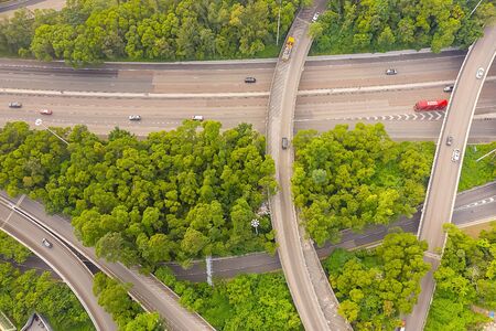 26 Oct 2019, Aerial view drone photography highway that cut the middle of the residtial community in...