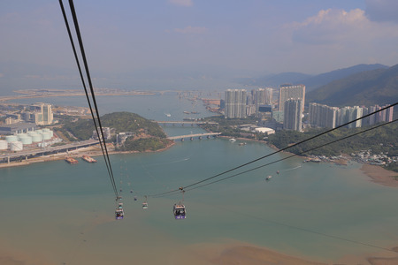 23 Nov 2019  Ngong Ping cable car with Chek Lap Kok airport in background, Hong Kong Chinaのeditorial素材