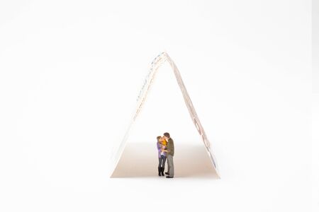 a mini people family hand with bill happy family day conceptの写真素材