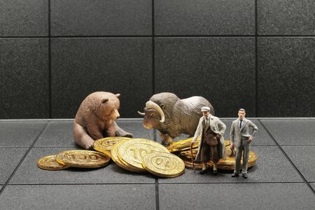 the figure of stock market idea, Bear and Bullの写真素材