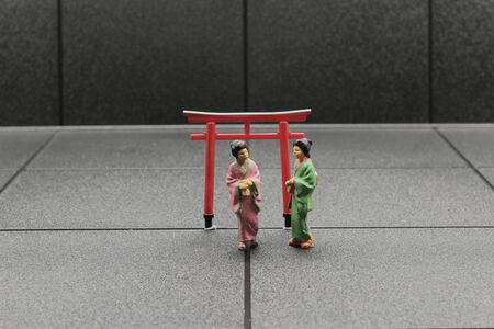 the japnese figure stand on the shrineの写真素材