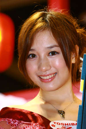 Hong Kong 23 Aug 2008 : Beautiful hostess at computer exhibitionのeditorial素材