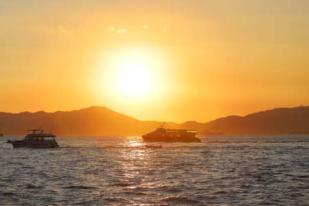 Hong Kong12 June 2020 : orange sky Sunset overlooking Lantauのeditorial素材