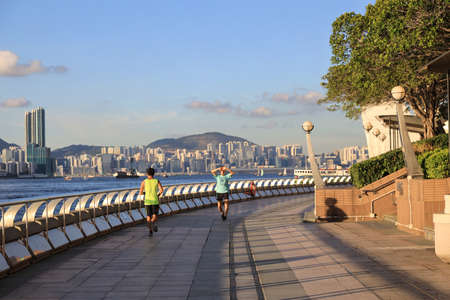 the runner run at the Wan Chai Waterfront Promenade, 19 June 2020のeditorial素材