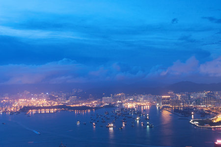 Aerial view of Stonecutters Island, hong kongの写真素材