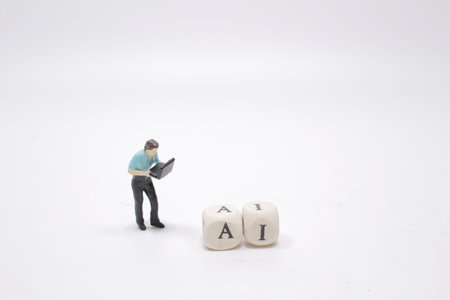 text AI on wood cubes, stock investment concept.の写真素材