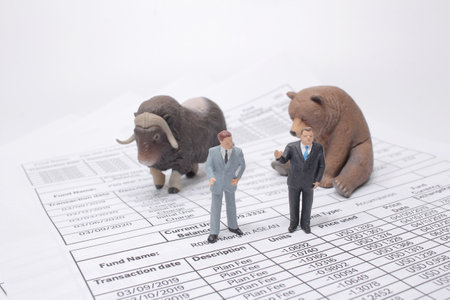 Businessmen are skeptical looking at stock market charts.の写真素材
