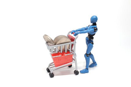 Close up of supermarket grocery push cart for shoppingの写真素材