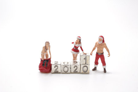 New year concept with number 2021 blocks and christmasの写真素材