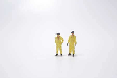 the set of mini worker figure on boardの写真素材