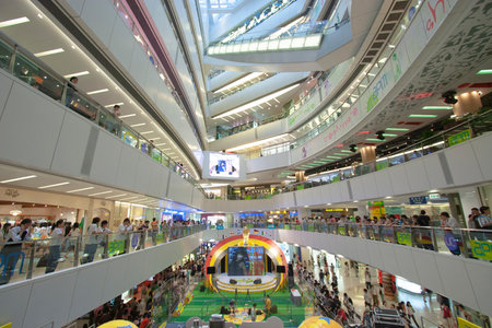 Atrium of APM Shopping Mall in Kwun Ting. It is the largest mall in East Kowloon 17 June 2006のeditorial素材