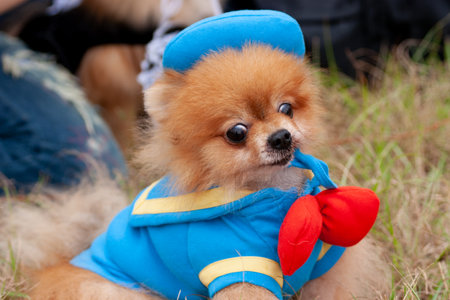 dog in a green meadow, dog on green lawnの写真素材