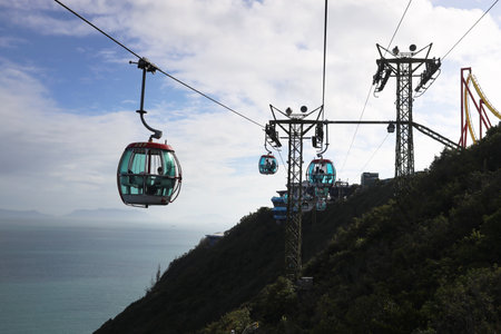 18 Nov 2020 Cablecar carries tourists up to the entertainment parkのeditorial素材