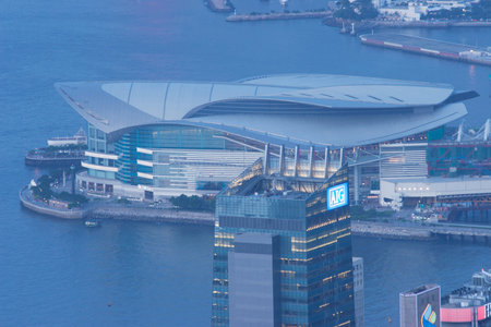Victoria harbour and Convention Center, Hong Kong, China 3 June 2007のeditorial素材