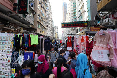 1 Nov 2020 the Street Market, Fuk Wing street, Sham Shui Po hkのeditorial素材